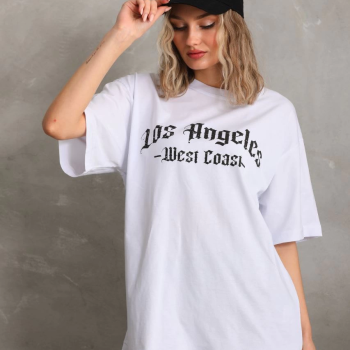 Baskılı Oversize T-Shirt - Beyaz -
