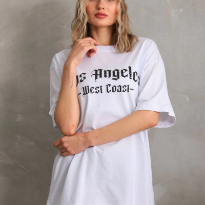 Baskılı Oversize T-Shirt - Beyaz -