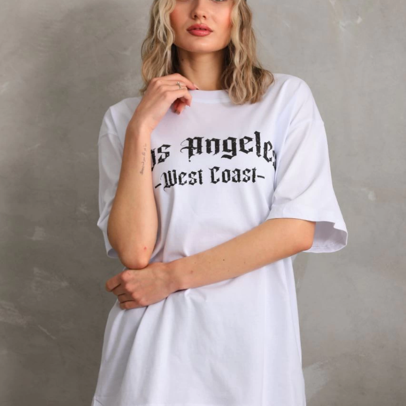 Baskılı Oversize T-Shirt - Beyaz -