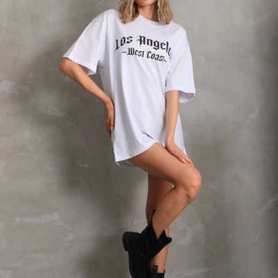 Baskılı Oversize T-Shirt - Beyaz -
