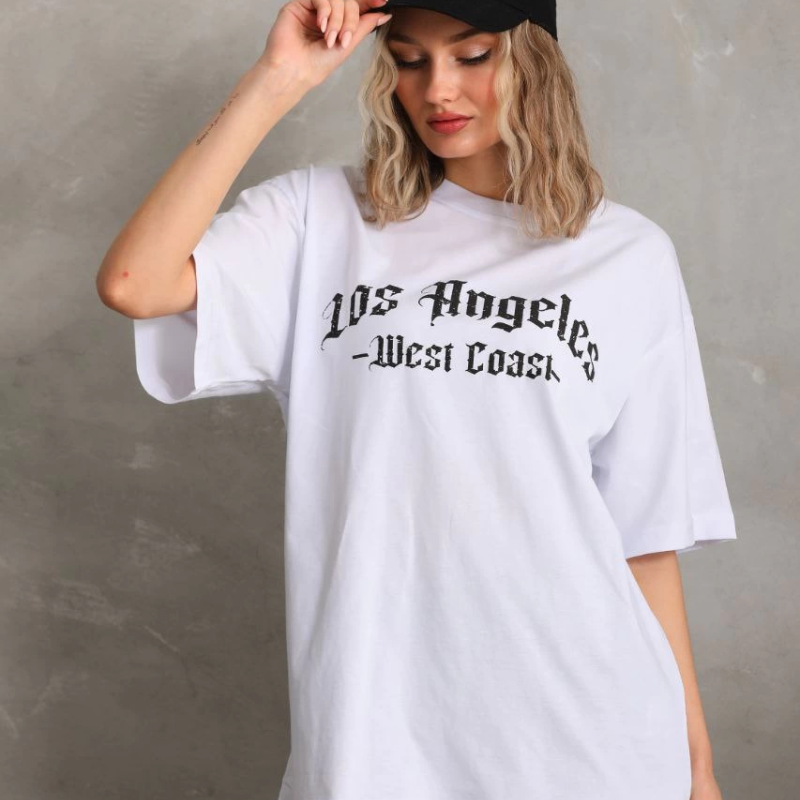 Baskılı Oversize T-Shirt - Beyaz -