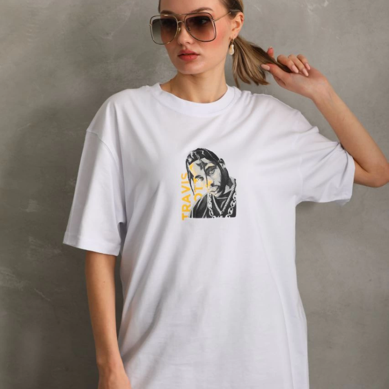 Baskılı Oversize T-Shirt - Beyaz -