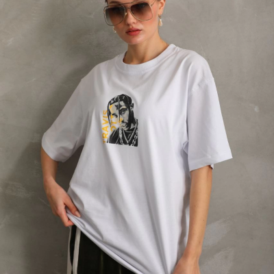 Baskılı Oversize T-Shirt - Beyaz -