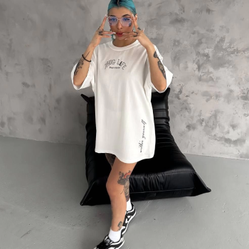 Baskılı Oversize T-Shirt - Beyaz -