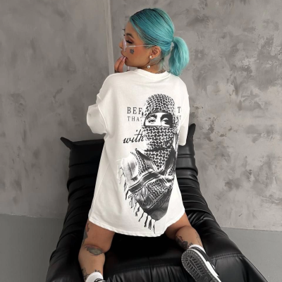 Baskılı Oversize T-Shirt - Beyaz -