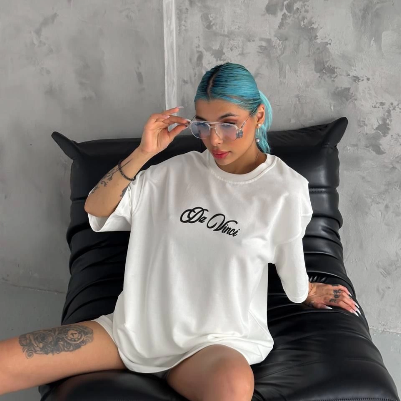 Baskılı Oversize T-Shirt - Beyaz -