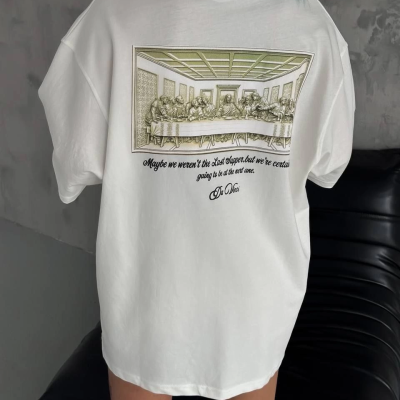 Baskılı Oversize T-Shirt - Beyaz -