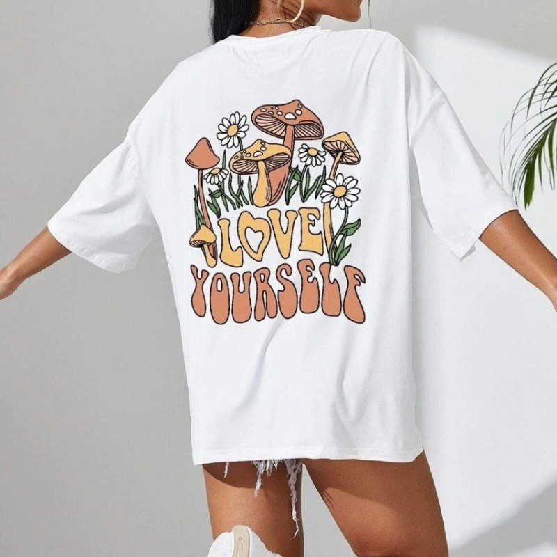 Baskılı Oversize T-Shirt - Beyaz -