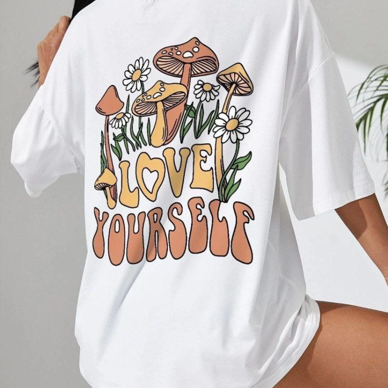 Baskılı Oversize T-Shirt - Beyaz -