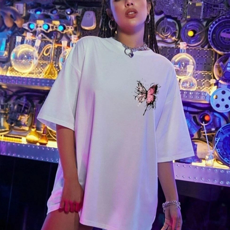 Baskılı Oversize T-Shirt - Beyaz -