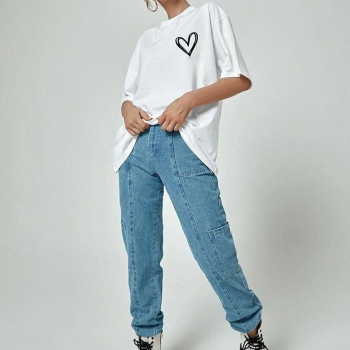 Baskılı Oversize T-Shirt - Beyaz -