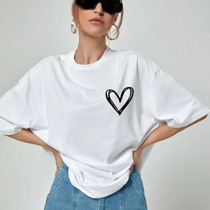 Baskılı Oversize T-Shirt - Beyaz -