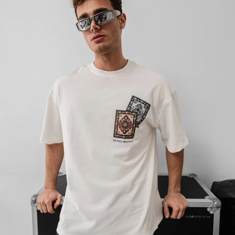 Baskılı Oversize T-shirt - Beyaz -