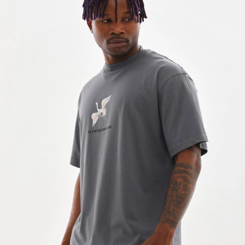 Baskılı Oversize T-Shirt - Füme -