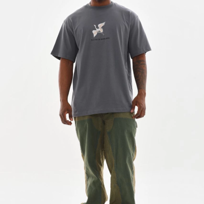 Baskılı Oversize T-Shirt - Füme -