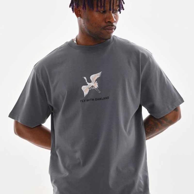 Baskılı Oversize T-Shirt - Füme -