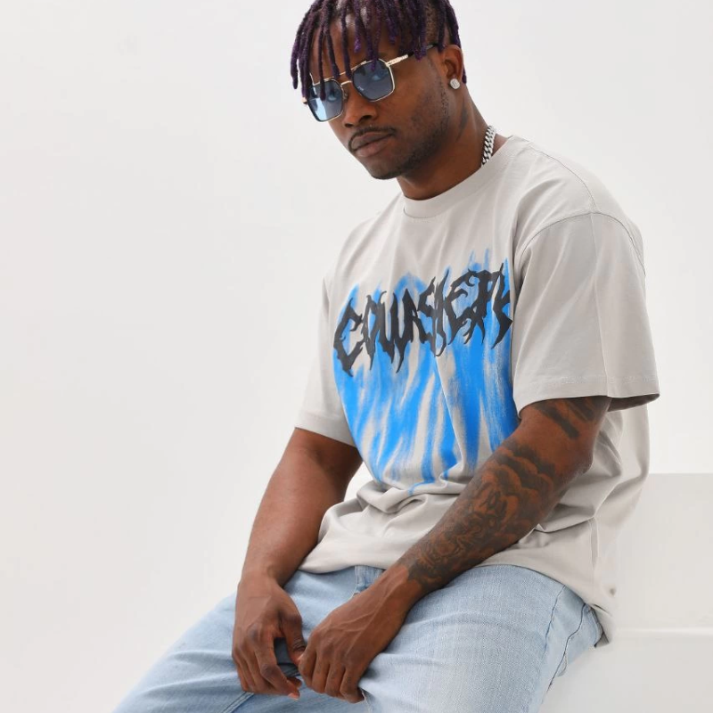 Baskılı Oversize T-Shirt - Gri -