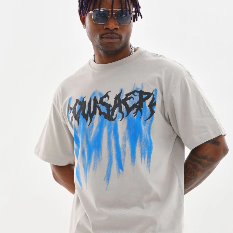 Baskılı Oversize T-Shirt - Gri -