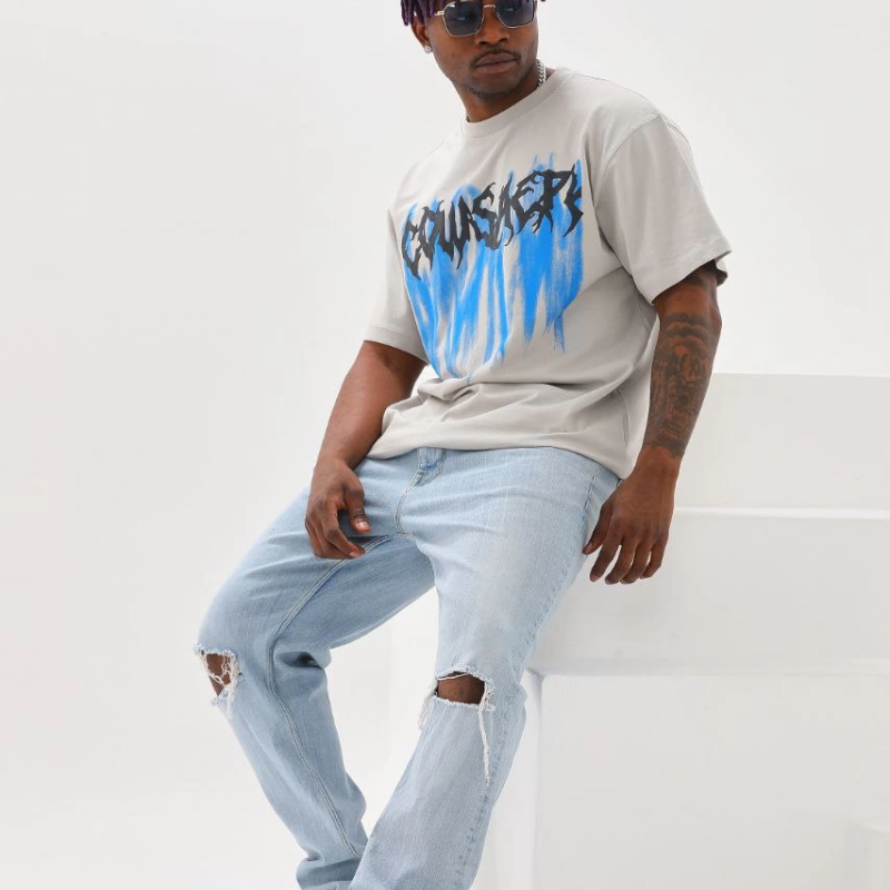 Baskılı Oversize T-Shirt - Gri -