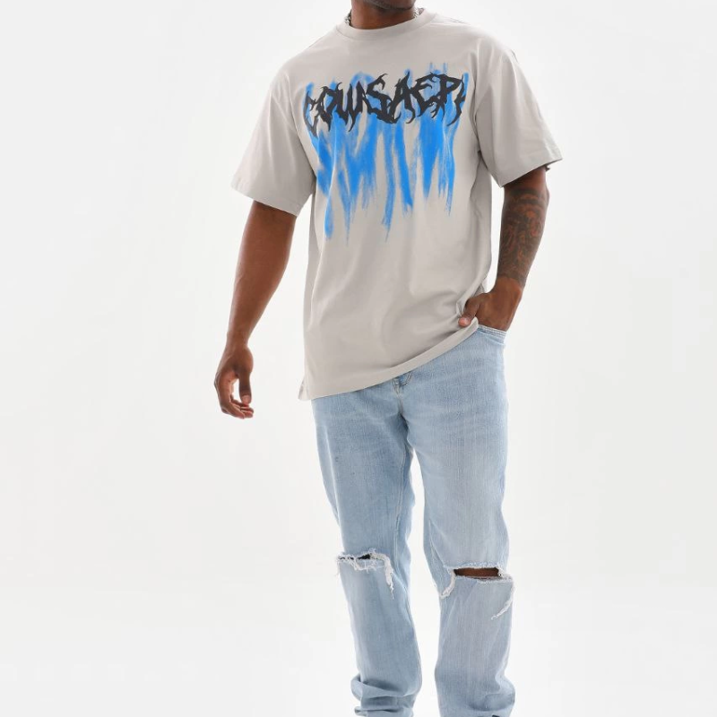 Baskılı Oversize T-Shirt - Gri -