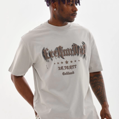 Baskılı Oversize T-Shirt - Gri -