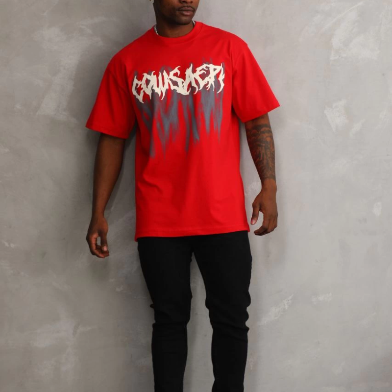 Baskılı Oversize T-Shirt - Kırmızı -