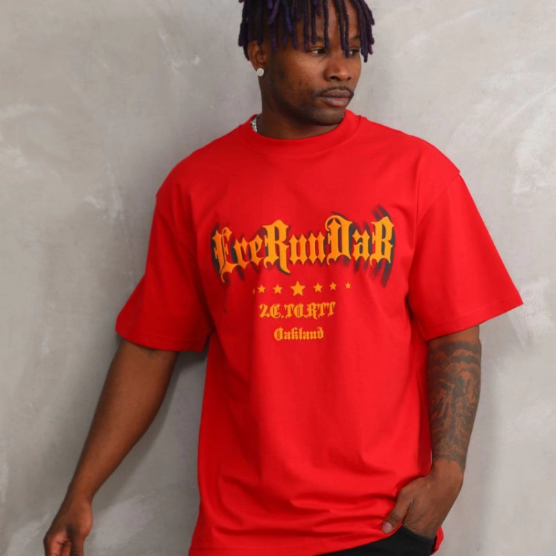 Baskılı Oversize T-Shirt - Kırmızı -