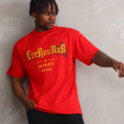 Baskılı Oversize T-Shirt - Kırmızı -