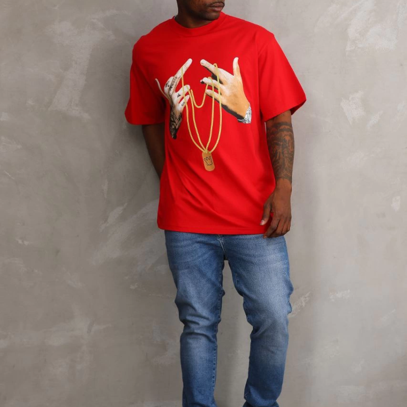 Baskılı Oversize T-Shirt - Kırmızı -