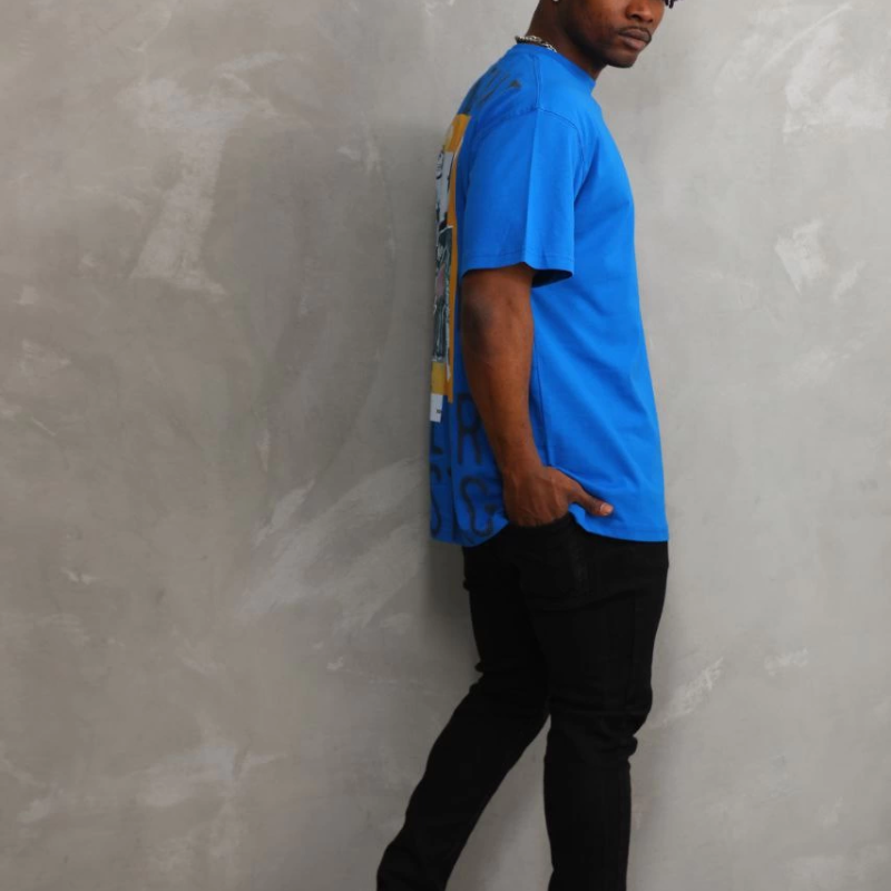 Baskılı Oversize T-Shirt - Mavi -