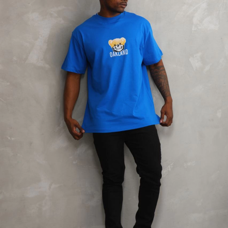 Baskılı Oversize T-Shirt - Mavi -