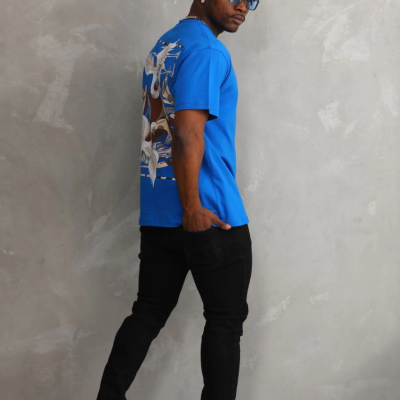 Baskılı Oversize T-Shirt - Mavi -