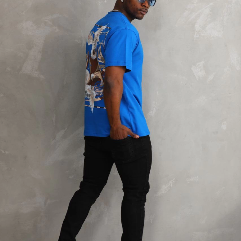 Baskılı Oversize T-Shirt - Mavi -