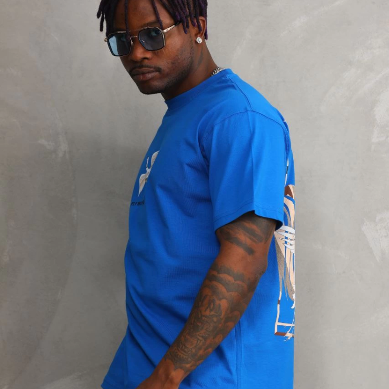 Baskılı Oversize T-Shirt - Mavi -