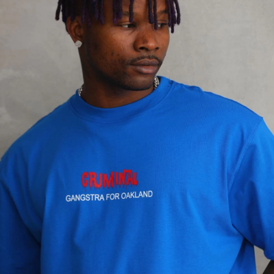 Baskılı Oversize T-Shirt - Mavi -