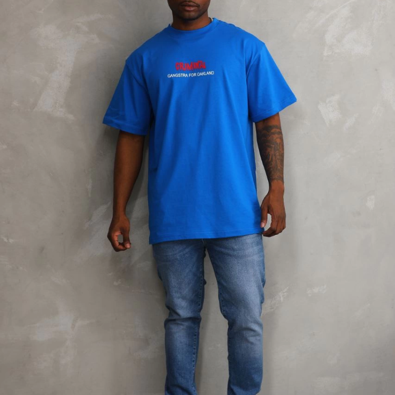 Baskılı Oversize T-Shirt - Mavi -