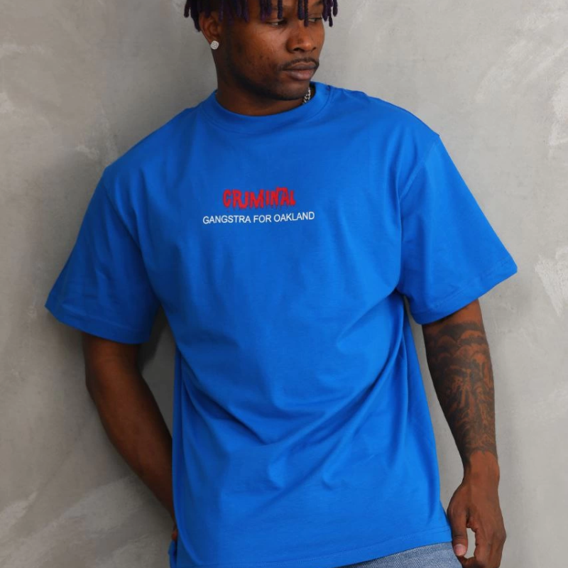 Baskılı Oversize T-Shirt - Mavi -