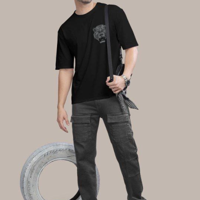 Baskılı Oversize T-Shirt - Siyah -