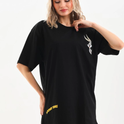 Baskılı Oversize T-Shirt - Siyah -