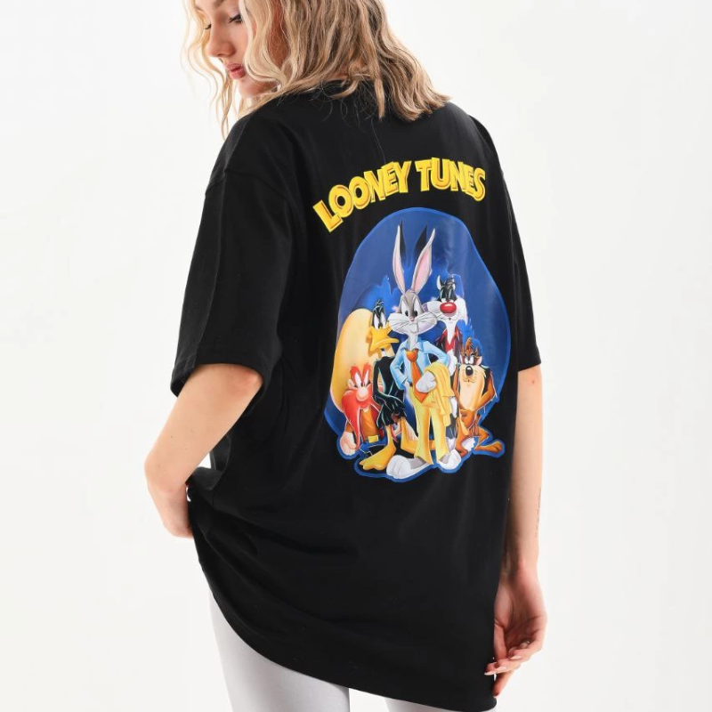 Baskılı Oversize T-Shirt - Siyah -