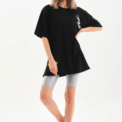 Baskılı Oversize T-Shirt - Siyah -