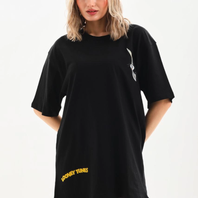 Baskılı Oversize T-Shirt - Siyah -