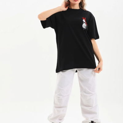 Baskılı Oversize T-Shirt - Siyah -