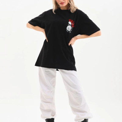 Baskılı Oversize T-Shirt - Siyah -