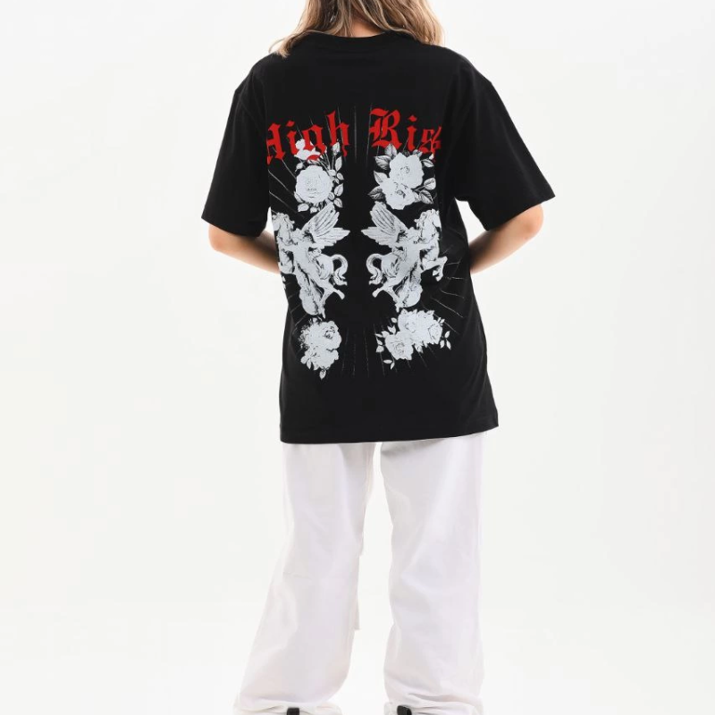 Baskılı Oversize T-Shirt - Siyah -