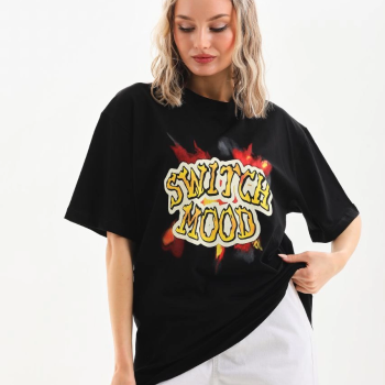 Baskılı Oversize T-Shirt - Siyah -