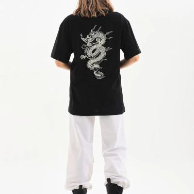 Baskılı Oversize T-Shirt - Siyah -