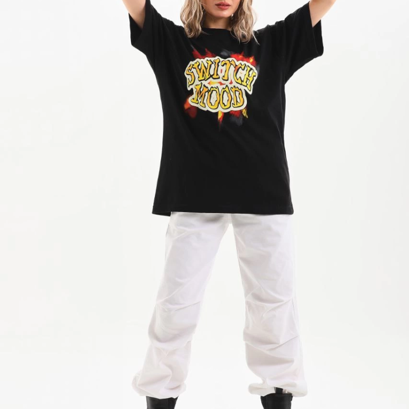 Baskılı Oversize T-Shirt - Siyah -