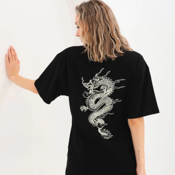 Baskılı Oversize T-Shirt - Siyah -