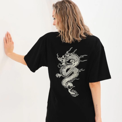 Baskılı Oversize T-Shirt - Siyah -